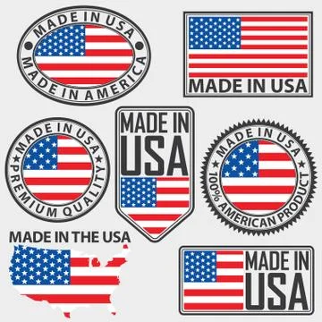Made in USA label set with flag, vector illustration Stock Illustration