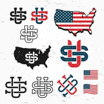 Made in USA monogram vector set. Vintage America logo design. Retro United Stock Illustration