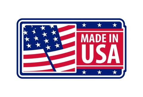 Made in USA rectangular badge with American flag Stock Illustration