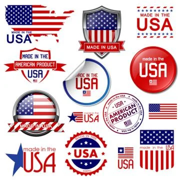 Made in the USA. Set of vector graphic icons and labels Stock Illustration