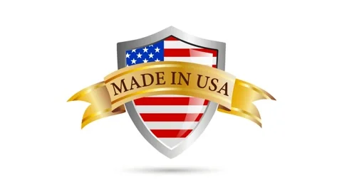 Made in Usa, shield with flag and ribbon with text. 2D animation. Clip footag Stock Footage 139205359