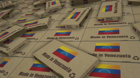 Made in Venezuela box pack production loopable seamless Stock Footage 332275279