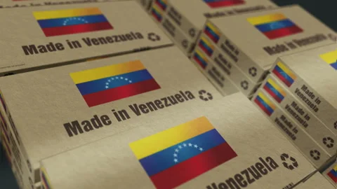 Made in Venezuela box pack production loopable seamless Stock Footage 332275338