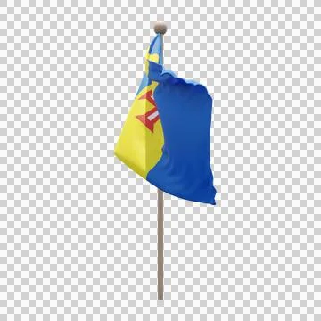 Madeira 3d illustration flag on pole. Wood flagpole Stock Illustration