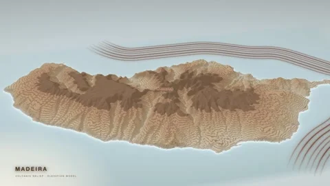 Madeira 3D terrain relief map drawn as a topographic contour sheet Stock-Footage 344565112