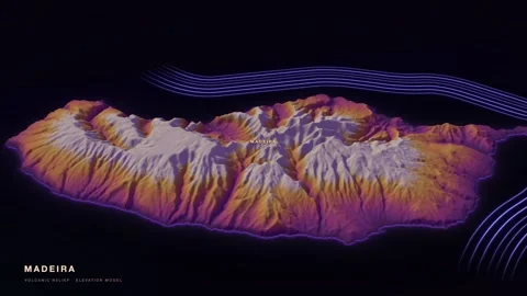 Madeira 3D terrain relief map in a thermal imaging palette Stock Footage 344565503