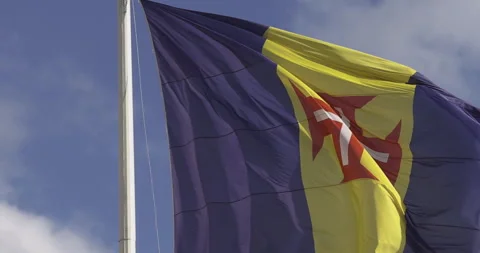 Madeira flag close up, 4K slomo 스톡 동영상 249733442