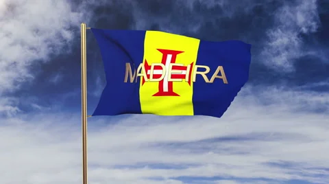 Madeira flag with title waving in the wind. Looping sun rises style.  Animation Stock-Footage 48326898