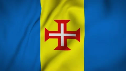 Madeira flag is waving by the wind 3D animation. seamless loop. Stock Footage 131302875