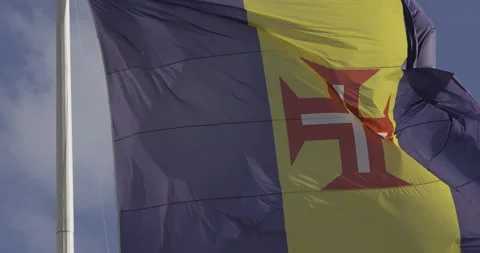 Madeira flag in the wind, 4K slomo Stock Footage 246505475