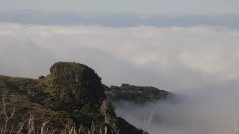 Madeira hilltop with clouds forming Stock Footage 100223254