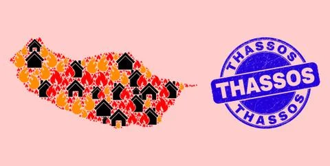 Madeira Map Composition of Flame and Buildings and Scratched Thassos Seal Ilustración de archivo