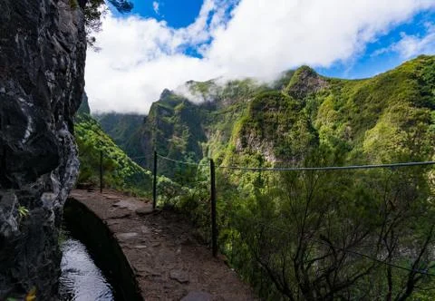 Madeira mountain hiking path. Stock Photos