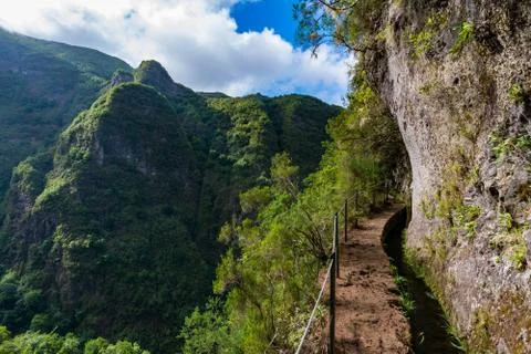 Madeira mountain hiking path. Stock Photos