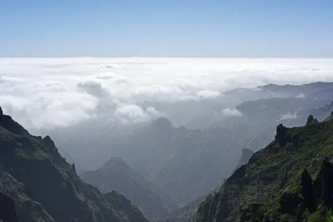 Madeira mountains in clouds. Stock Photos