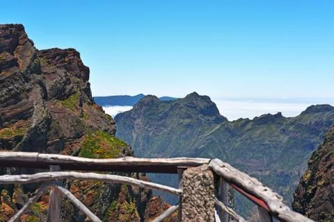Madeira mountains in clouds. Stock Photos