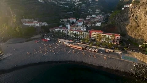 Madeira Ponta do Sol Beach, Portugal, Drone Zoom Out View  Stock Footage 299262556