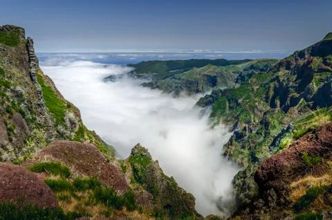 Madeira's mountain range above the clouds Фото
