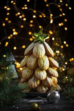 Madeleine cookie stack forming festive Christmas tree Stock Photos