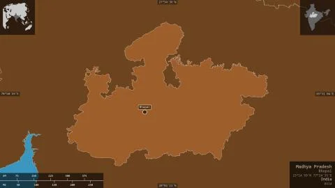 Madhya Pradesh, India. Patterned solids with lakes and rivers Stock Illustration