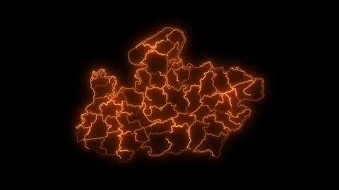 Madhya Pradesh Neon Map with Districts Glowing Outline India 4K Stock Footage 330998611