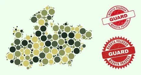 Madhya Pradesh State Map Composition with Camouflage Military Circle Items with Stock Illustration
