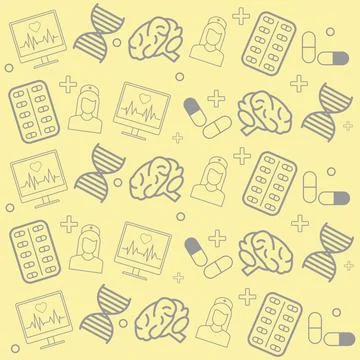 Madical pattern with display dna brain nurse blister tablets Illustrazione stock