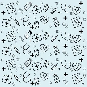 Madical pattern with medicine elements and tablet illustration Illustrazione stock