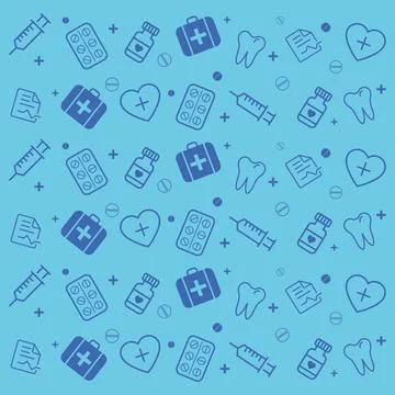 Madical pattern with note tablets tooth syringe bottle heart Stock Illustration