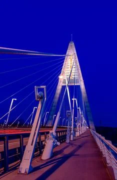 Madieri cable-stayed bridge in Budapest, evening twilight, bridge lighting Stock Photos