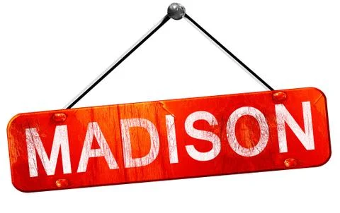 Madison, 3D rendering, a red hanging sign Stock Illustration