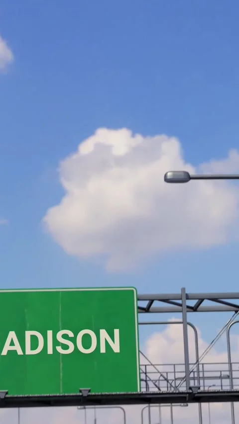 MADISON Road sign on Highway Vertical Video Stock Footage 297052653
