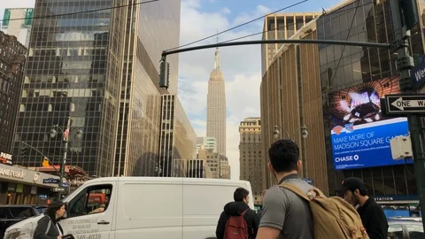 Madison Square Garden.
Motion time laps pan up of MSG and Empire State Video stock 104831091