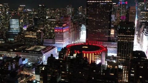 Madison Square Garden with the Times Square glow beyond Stock Footage 118018214