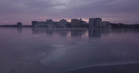Madison WI Skyline During Winter Frozen Lake Stock Footage 149948169
