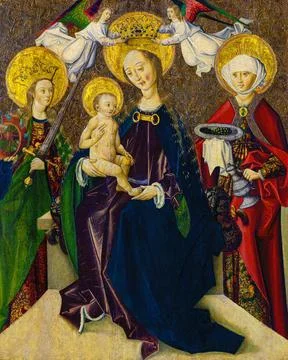 The madonna enthroned between st... Stock Illustration