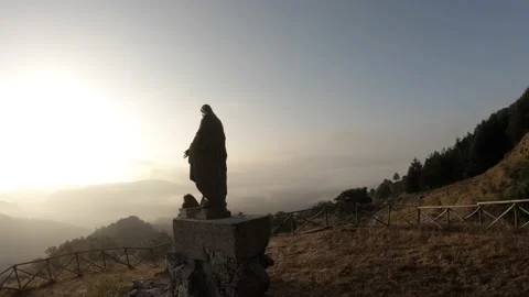 Madonna statue at dawn in FPV Stock Footage 171213310