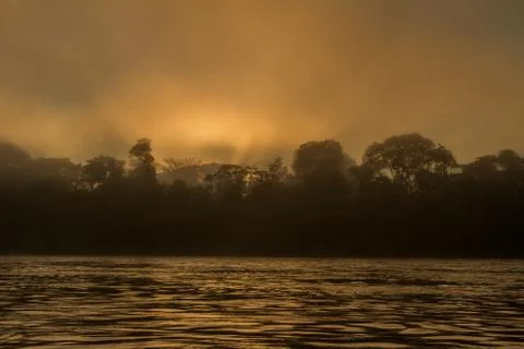 Madre de Dios river in Manu National park with scenery of tropical rain fores Stock Photos