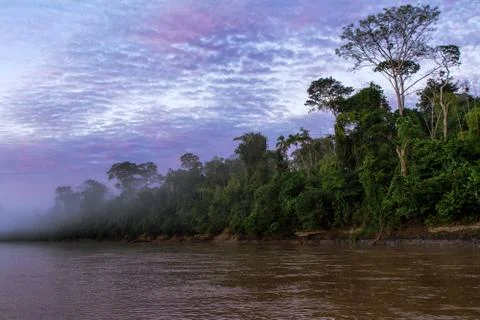 Madre de Dios river in Manu National park with scenery of tropical rain fores Stock Photos