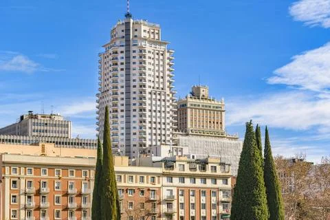Madrid Architecture Background Low angle view of famous edificio espana su... Stock Photos