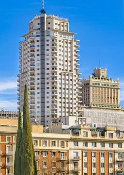 Madrid Architecture Background Low angle view of famous edificio espana su... Stock Photos