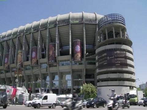 Madrid Bernabeu Stadium outside traffic Stock Footage 73900534