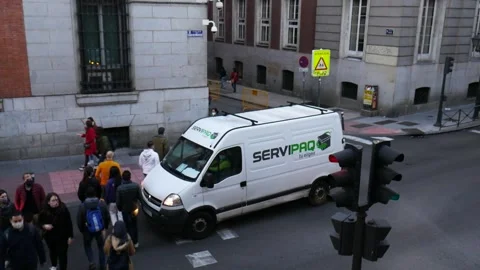 Madrid Busy Intersection Metro Noviciado- People with Masks Oct 2020 Stock Footage 140355563