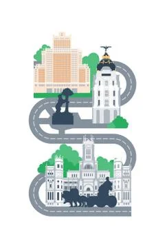 Madrid city landmarks map Ilustración de archivo