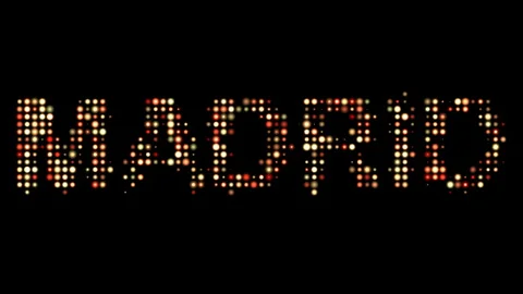 Madrid City Name in Bright Dotty Lights on Black Background Stock Footage 304294172
