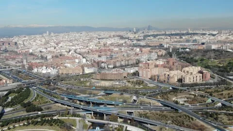 Madrid cityscape, highway interchange, Spain. Vertigo effect, Dolly zoom Stock Footage 306655269