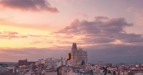 Madrid Gran Via Skyline during cloudy sunset timelapse day to  night copy Vidéo 233591731