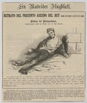 A Madrid leaflet, Retrato del Presunto Asesino del Rey, portrait of the ro... Stock Photos
