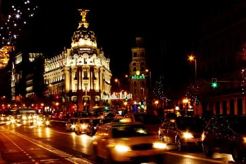 Madrid at Night 库存照片