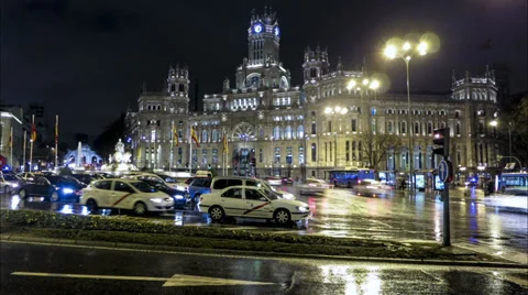 Madrid night traffic time lapse Stock Footage 33992929